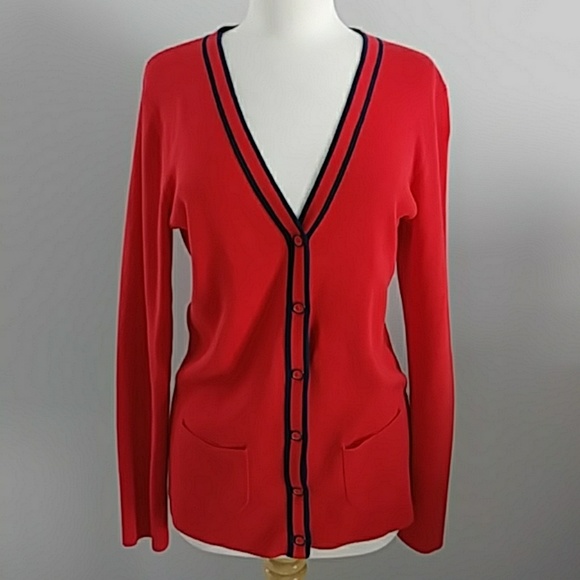 Tommy Hilfiger Sweaters - TOMMY HILFIGER RED CARDIGAN SWEATER SIZE LARGE